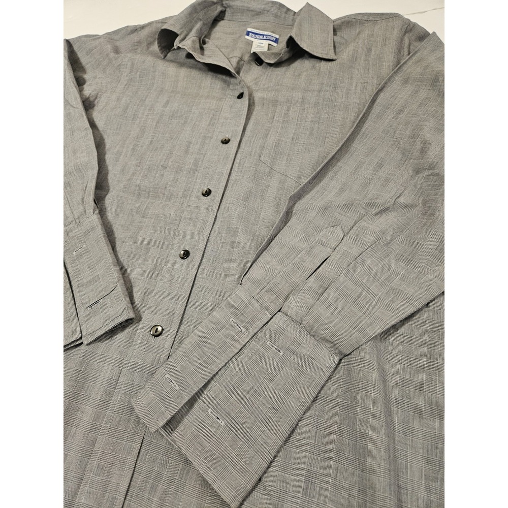 Pendleton Plus Women's 16W Grey Glen Plaid Button Down 100% Cotton Long Sleeve - Picture 3 of 12